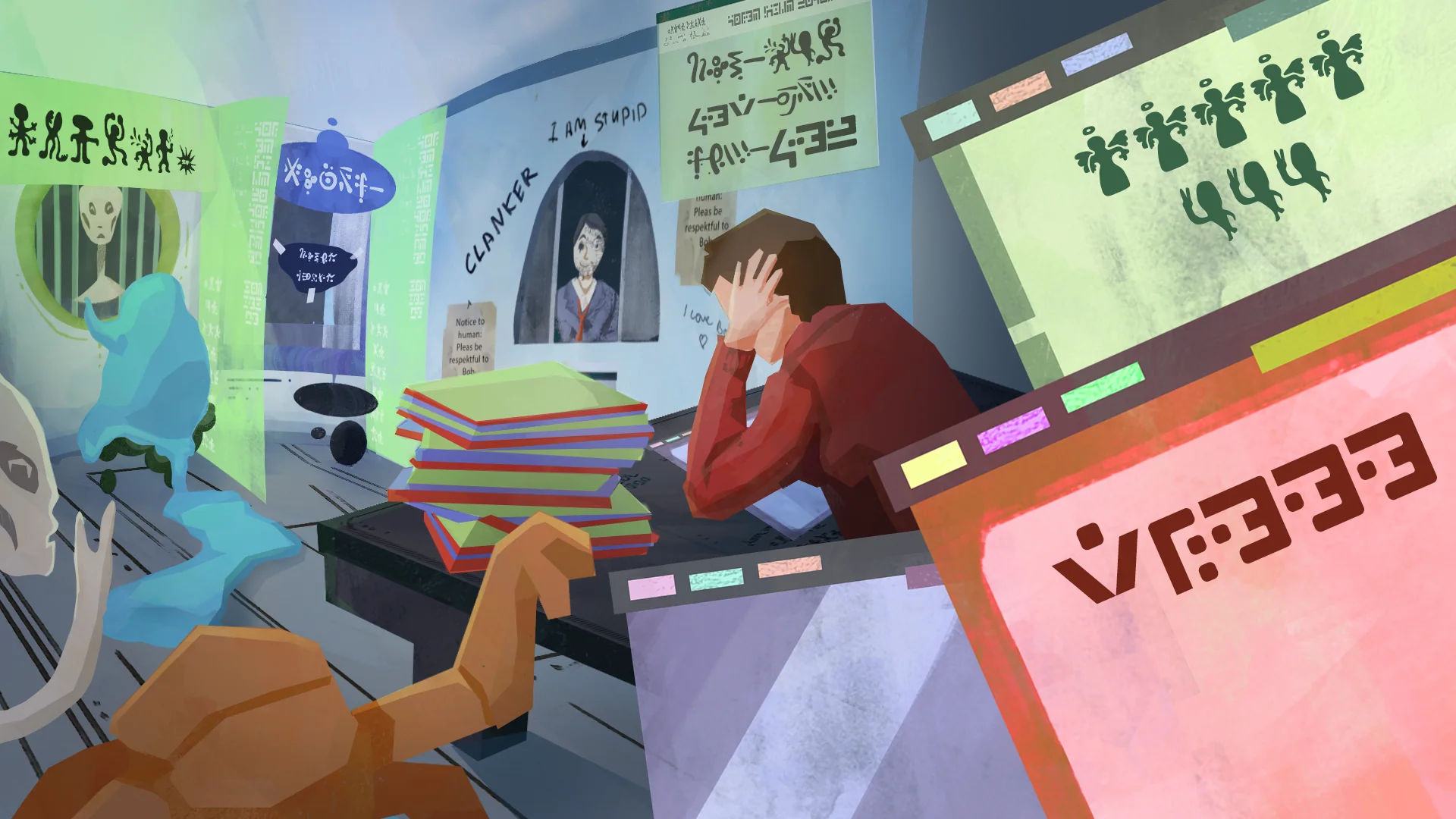 Alien administration office game illustration