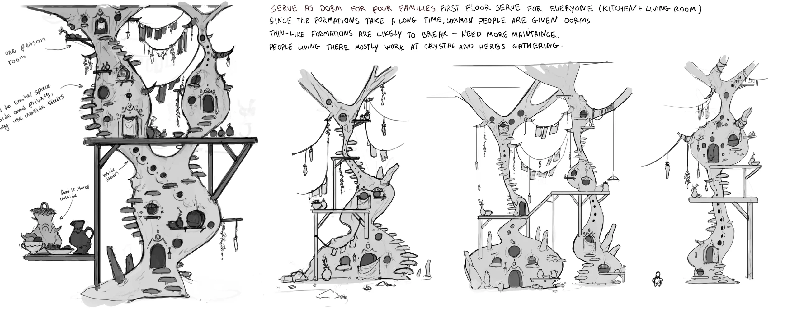 Cave village — sketches and house variations